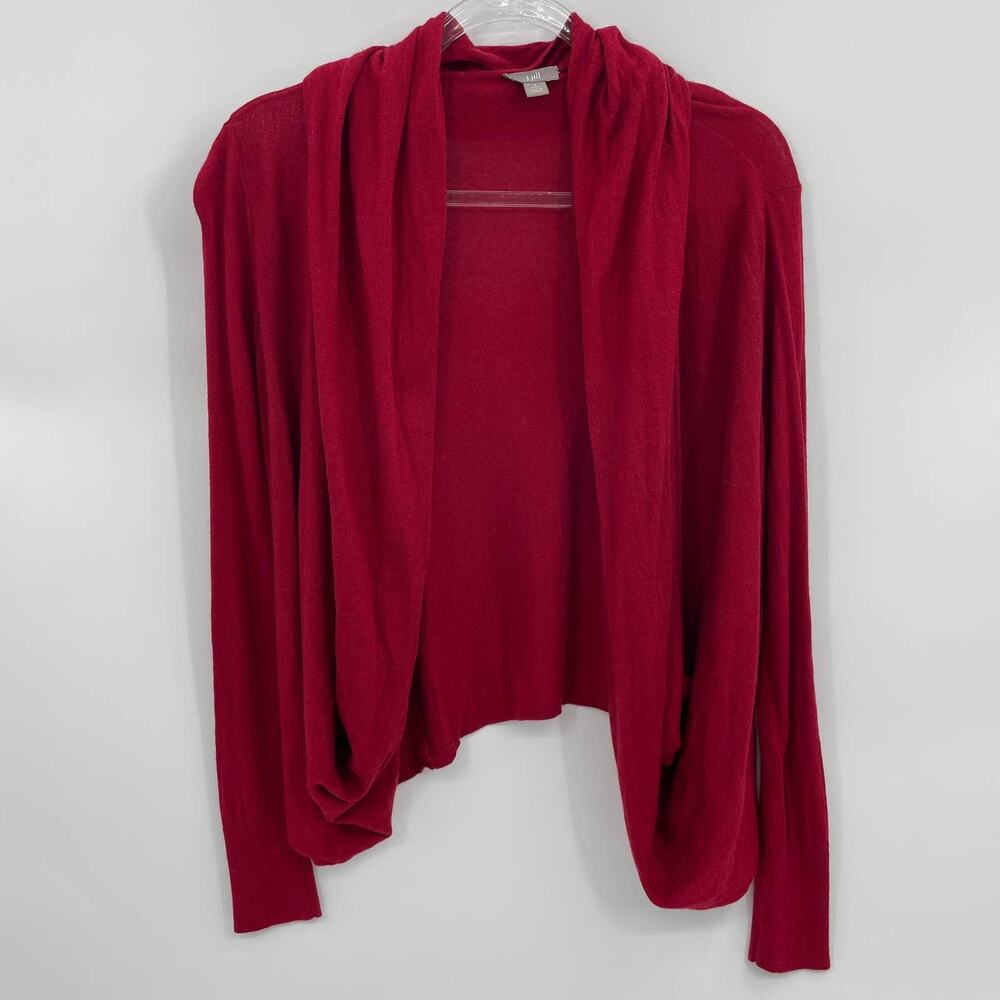 J JILL Womens Sweater Size SP Wool Blend Open Front Waterfall Front Red Cardigan